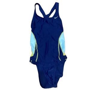 Nike Training One Piece Swimsuit Blue Yellow Sz 4